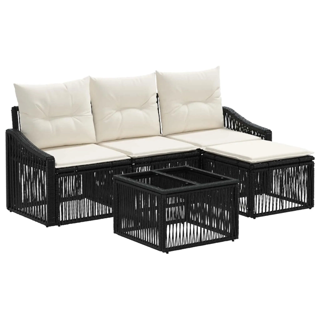 Set Divano da Giardino 5 pcs Nero polyrattan