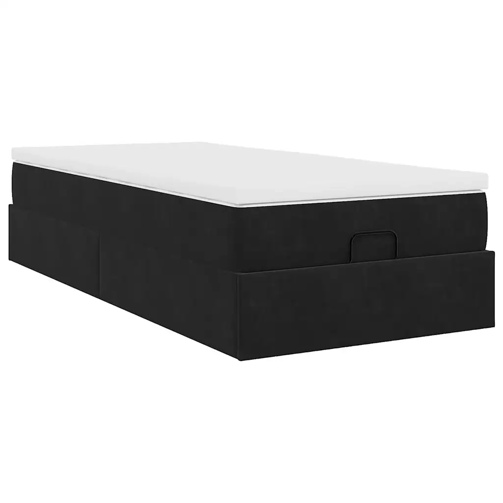 Struttura Letto Pouf con Materasso-Giroletto Nero 80x200 cm in Velluto