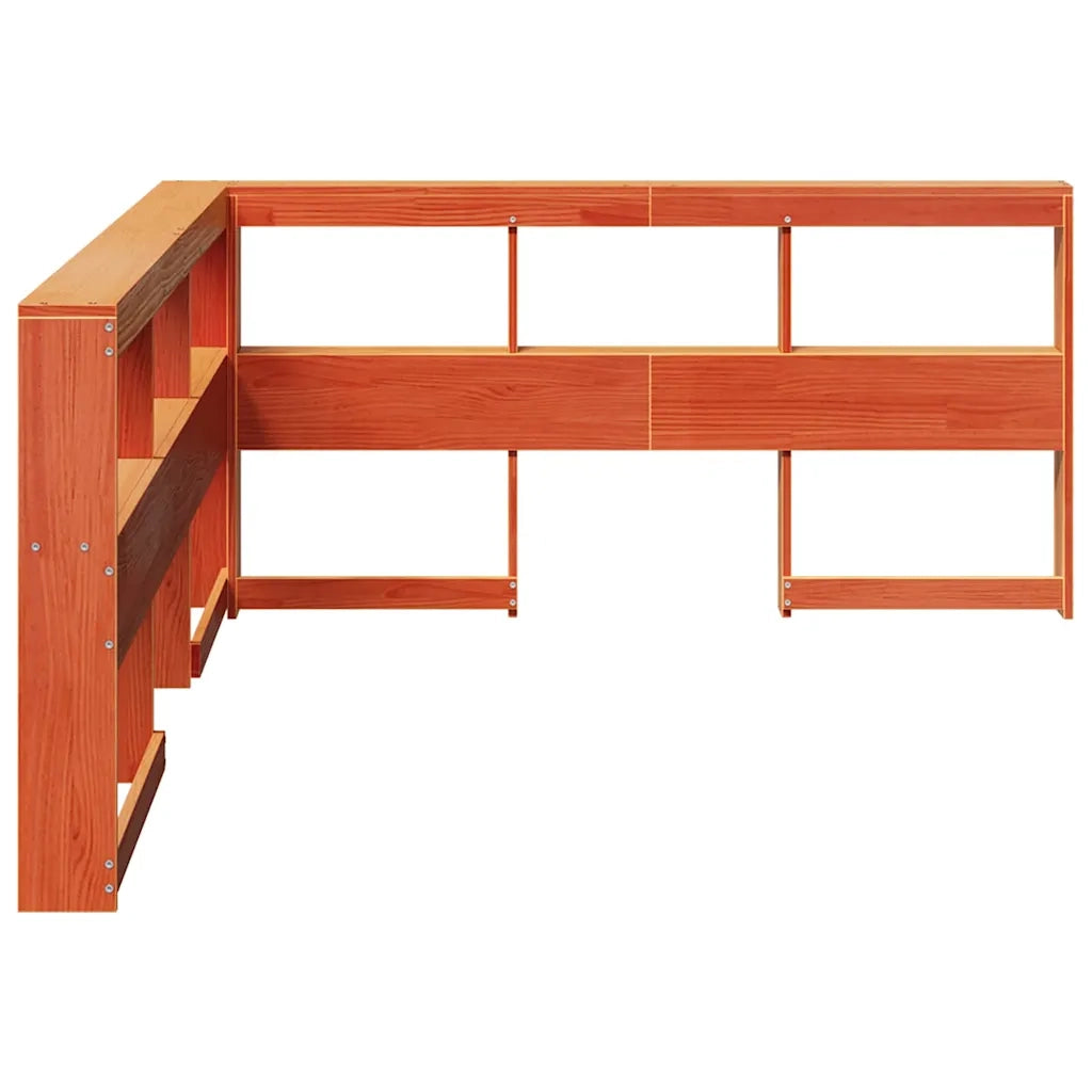 Testiera libreria a L-Testata contenitore Marrone Cera 140cm Legno Massello di Pino