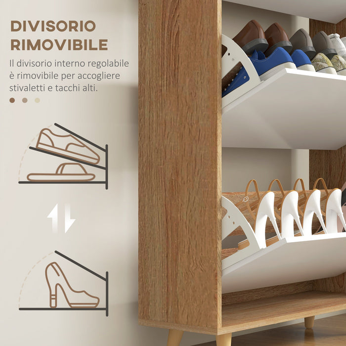 Scarpiera Salvaspazio 18-24 Paia di Scarpe a 3 Cassetti  72x24x119 cm in Truciolato Bianco