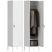 ARMADIO METALLICO CON PORTA CHIUDIBILE, PORTANOME E ASTA APPENDIABITI, 40X40X179 CM, BIANCO