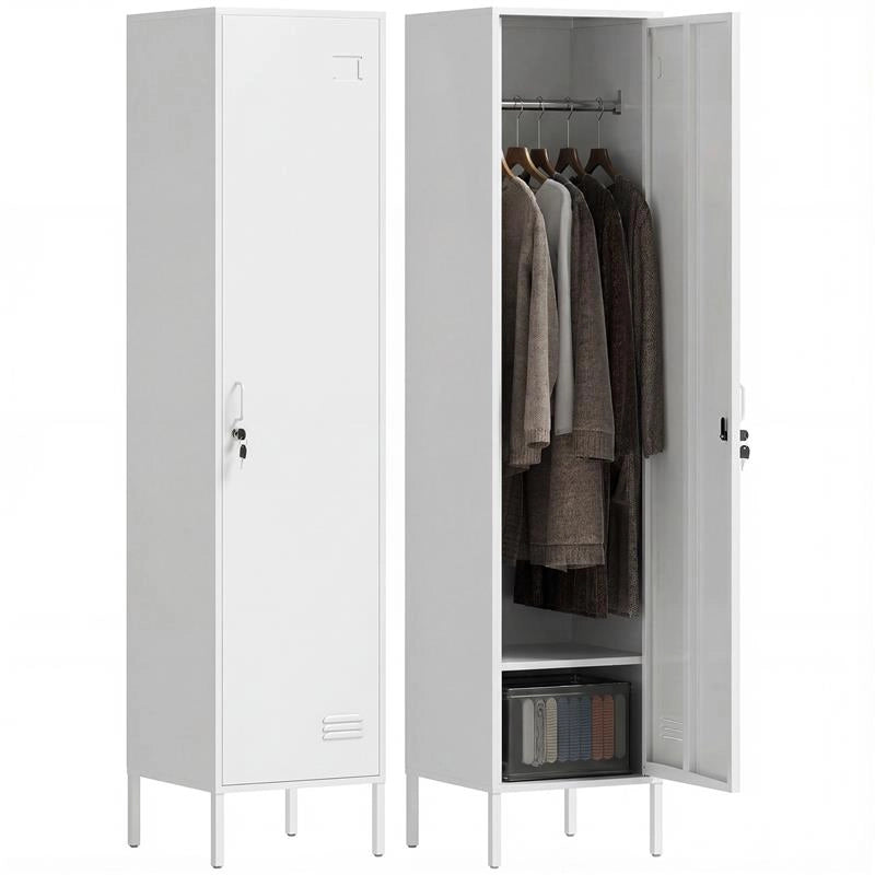 ARMADIO METALLICO CON PORTA CHIUDIBILE, PORTANOME E ASTA APPENDIABITI, 40X40X179 CM, BIANCO
