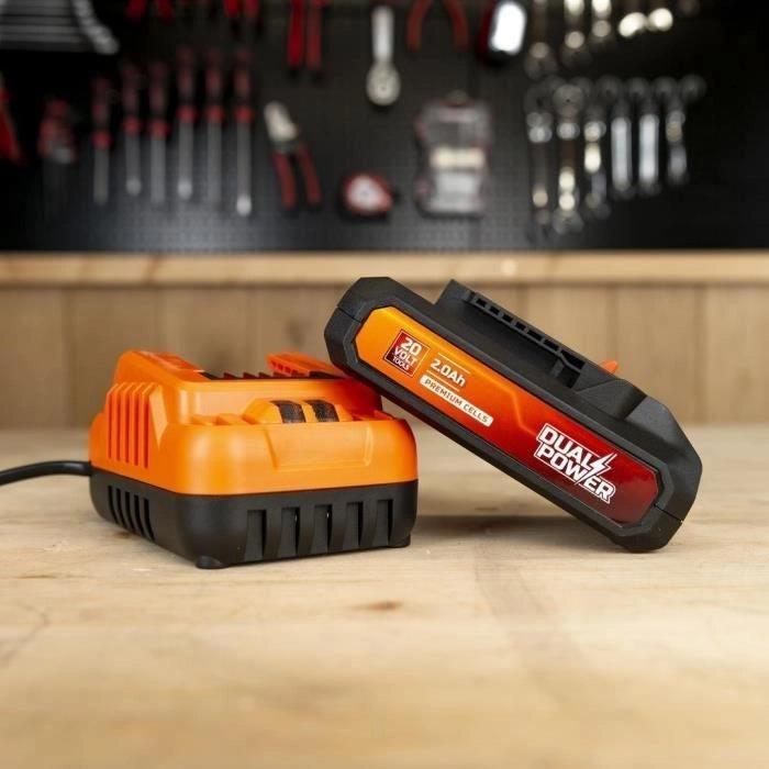 Batteria e Caricabatterie - Dual Power - POWDP90620 - Batteria 2.0Ah 20V e caricabatterie 2A - Per utensili fai da te a batteria 20V