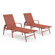 IDMarket - Set di 2 lettini da giardino reclinabili FIDJI in acciaio e tessuto terracotta