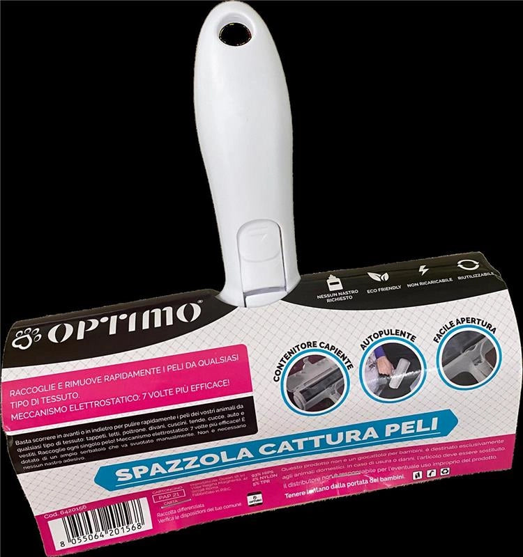 OPTIMO SPAZZOLA CATTURA PELI PER ANIMALI AUTOPULENTE CON CONTENITORE