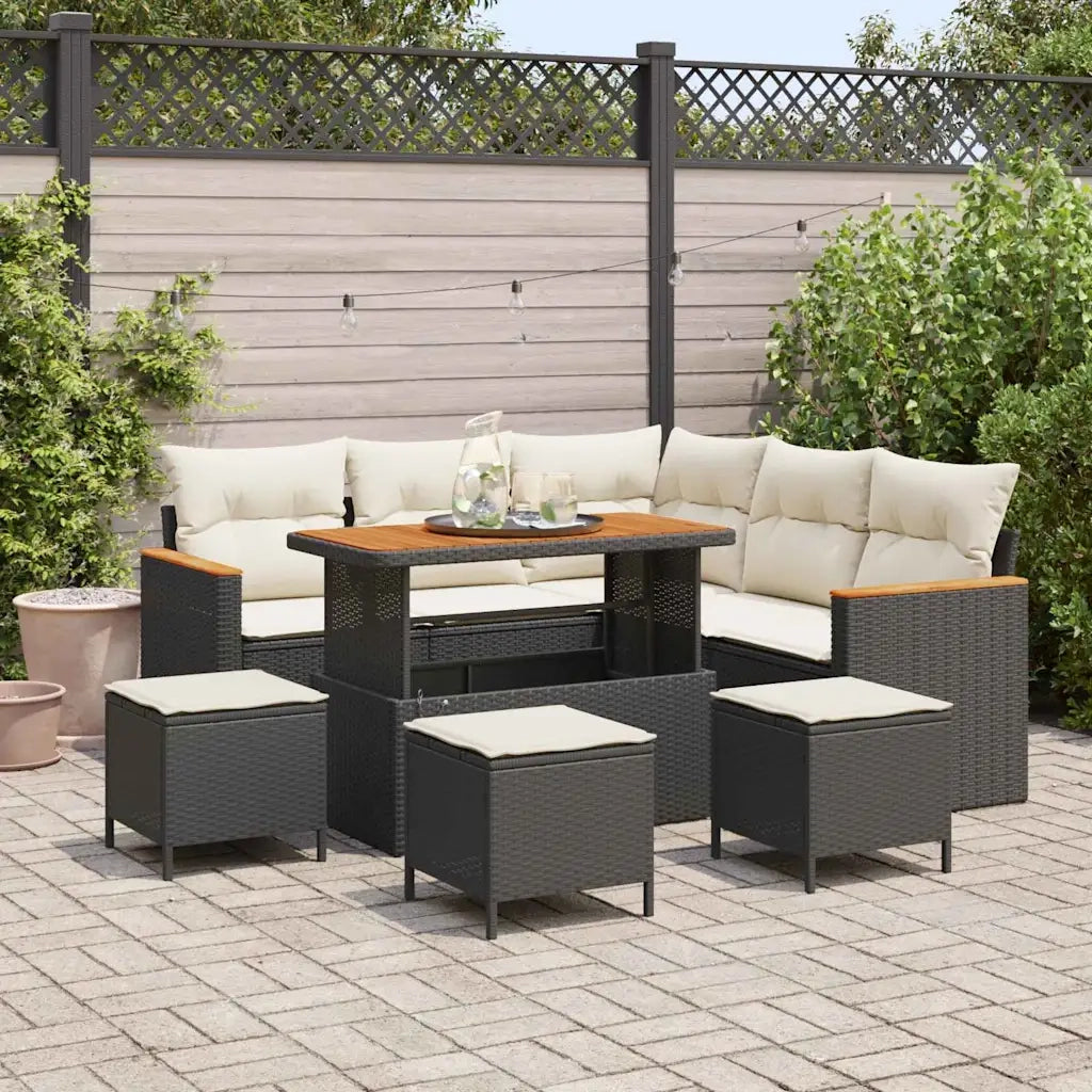 Set Divano da Giardino 9 pcs Nero polyrattan