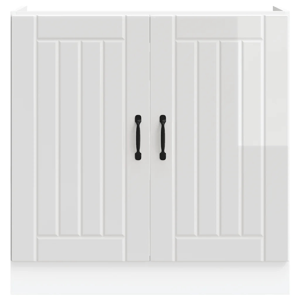 Mobile Base Lavello Lucca Bianco Lucido in Legno Multistrato 853689