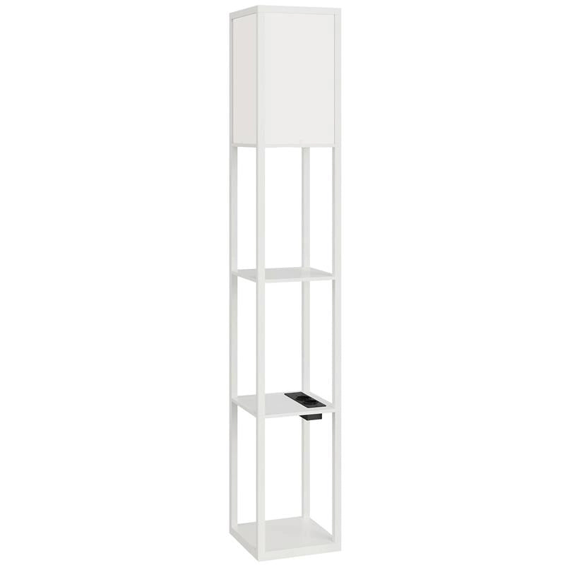 LAMPADA DA TERRA CON RIPIANI, LUCE REGOLABILE, INTERRUTTORE A PEDALE E PORTE USB, BIANCO