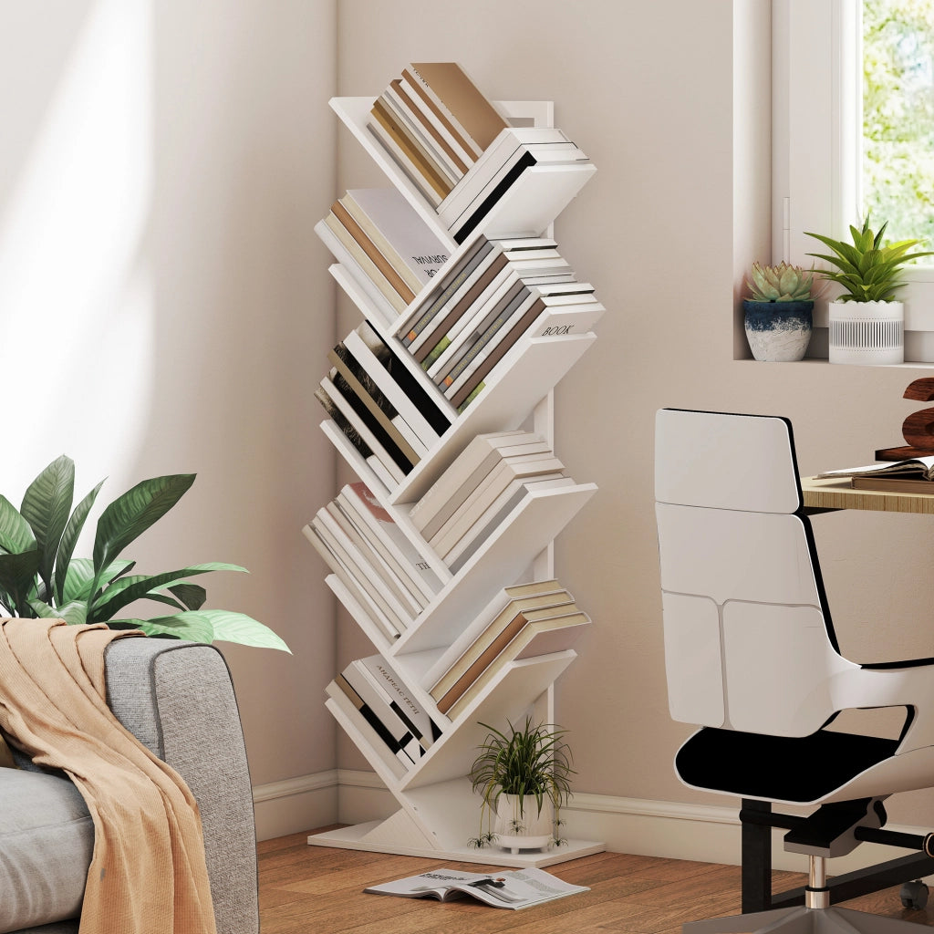 Libreria Scaffale Albero con 9 Ripiani ¨C zephmum ¨C Bianco 50x24x136 cm
