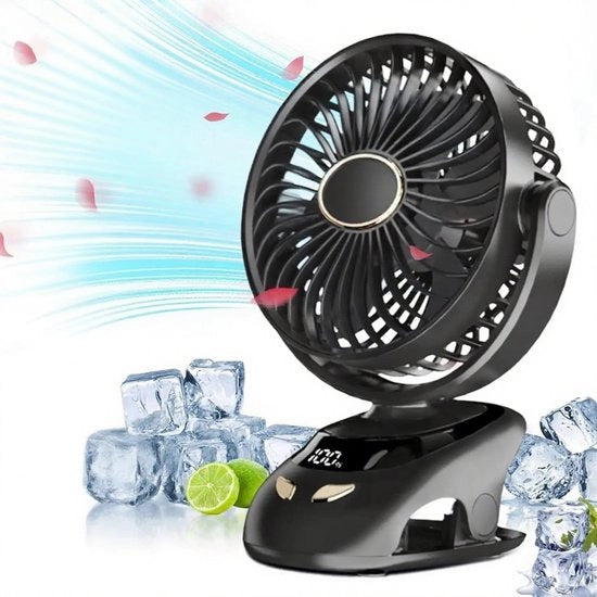 Ventilatore da Ufficio Portatile Clip-On - Ventilatore USB Portatile - Ventilatore da Tavolo - Ventilatore da Scrivania - Nero