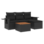 Set Divani da Giardino 5 pz | Set Salotto da Giardino con Cuscini in Polyrattan Nero