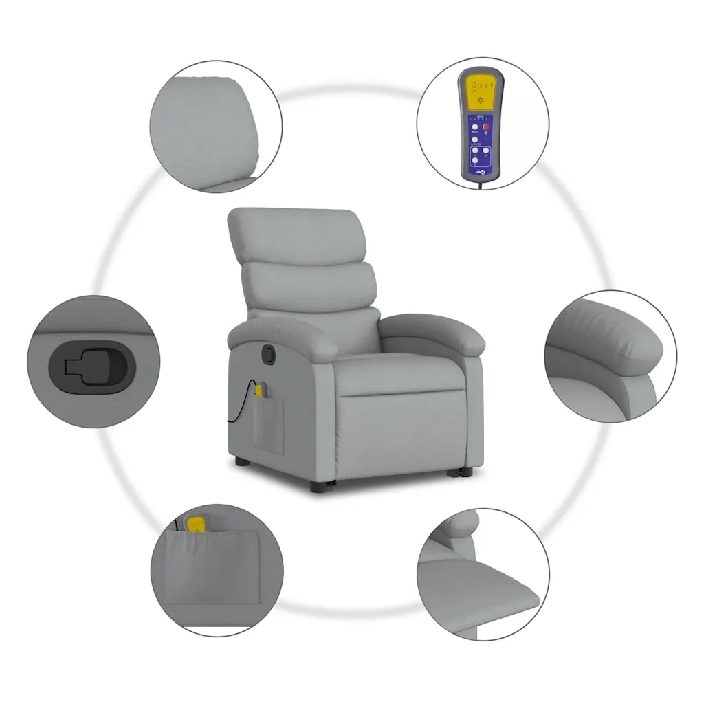 Divano Sedia-Poltrona Alzapersona Massaggi Reclinabile Grigio Chiaro Tessuto 803166