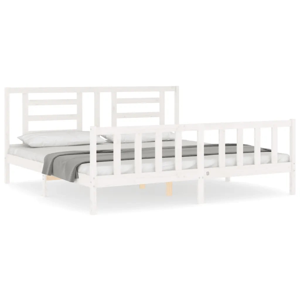Giroletto Testiera Bianco Super King Size-Struttura Letto in Legno Massello 695910