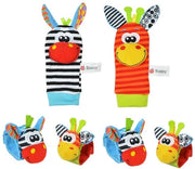 Set di 4 Rammelli in Plush - Rammello per Piedi e Calze - Giocattolo morbido - Regalo per Neonati - Design animale divertente - Giocattolo per Bambini