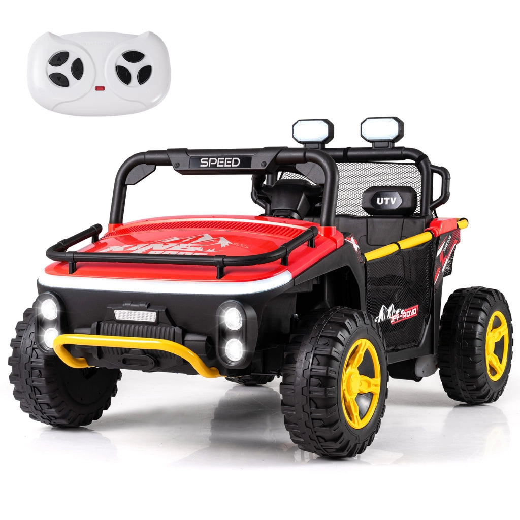 Veicolo elettrico 24v 2 posti camion clacson musica storie wireless-Luci cambio marce telecomando spazio stoccaggio Rosso