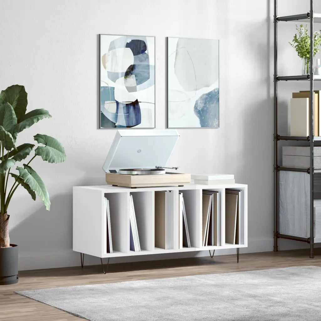 Mobile Porta Dischi Bianco Lucido 100x38x48cm Legno Multistrato 831750