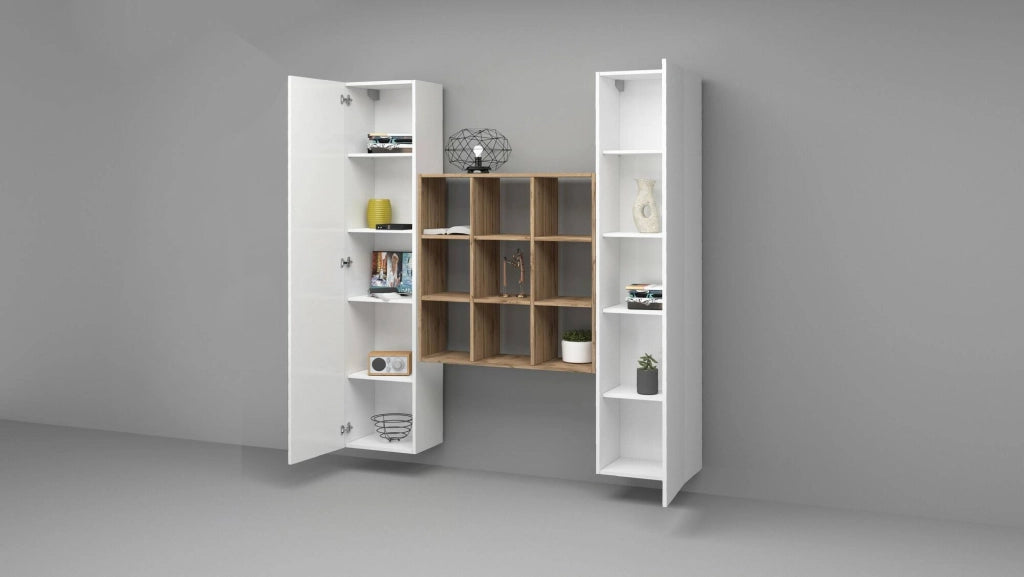 Madia Acerenza, Credenza 16 Ripiani Made in Italy, 40x30x180h cm Bianco Lucido