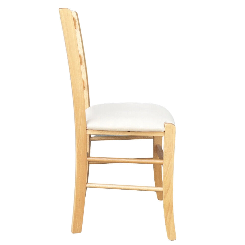Sedia legno venezia  color naturale con seduta similpelle imbottita crema