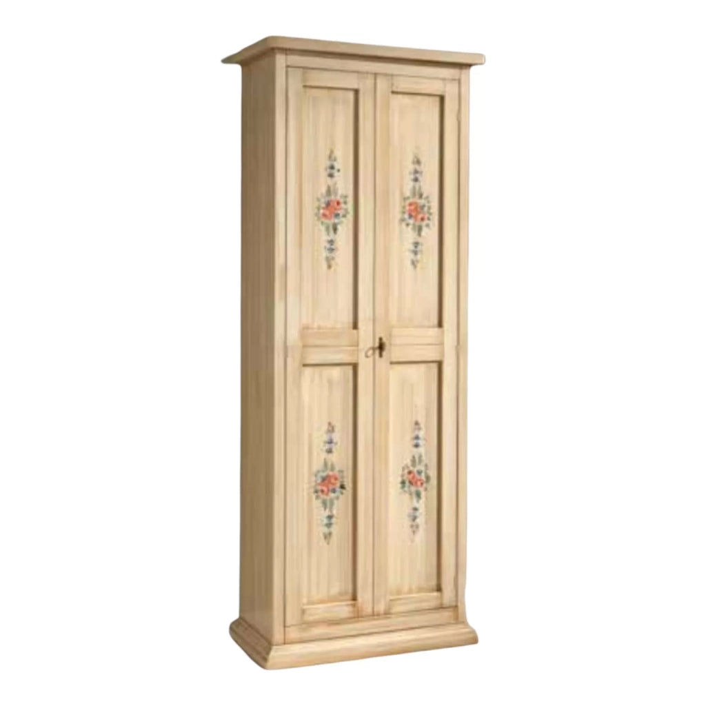 Armadietto scarpiera legno avorio pennellato e decori 77x45x193 - Mobili 2G