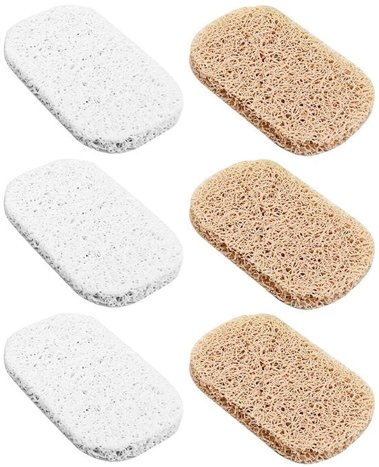 Set di Pannelli di Sapone per Bagno da 6 - Tessuto Multidirezionale - Materiale Sostenibile - Scarico Efficiente - Bianco/Terra - Per Sapone per Bagno/Douche - Pannelli di Sapone per Reduzione Consumo