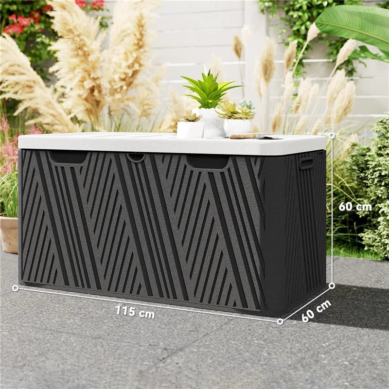 PANCA CONTENITORE 380L IN HDPE CON 2 MANIGLIE LATERALI E LEVA A GAS 115X60X60 CM NERO E GRIGIO