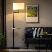 Lampada da Terra con Piano, Lampada Da Terra, Cordino di Trazione, E 27, 40 W, Bambù, Naturale e Nero