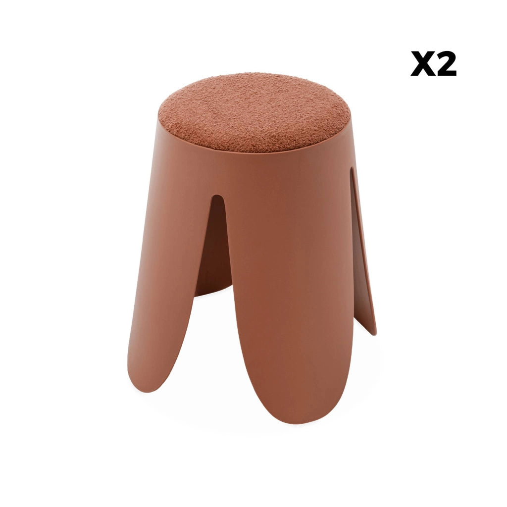 Set 2 sgabelli impilabili in bouclé, terracotta