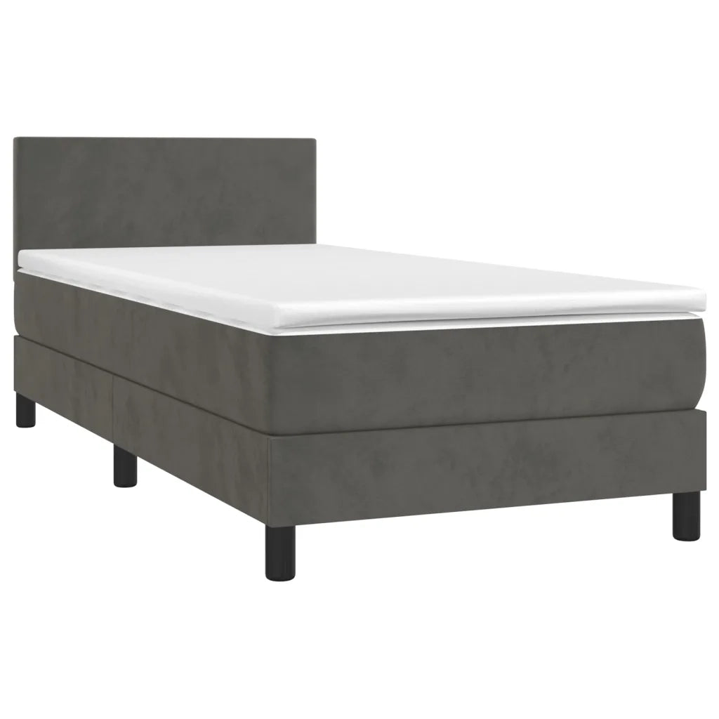Letto a Molle con Materasso e LED Grigio Scuro 90x200cm Velluto 3134262