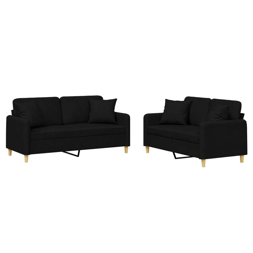 Set Divani 2 pz con Cuscini Nero in Tessuto 3202106