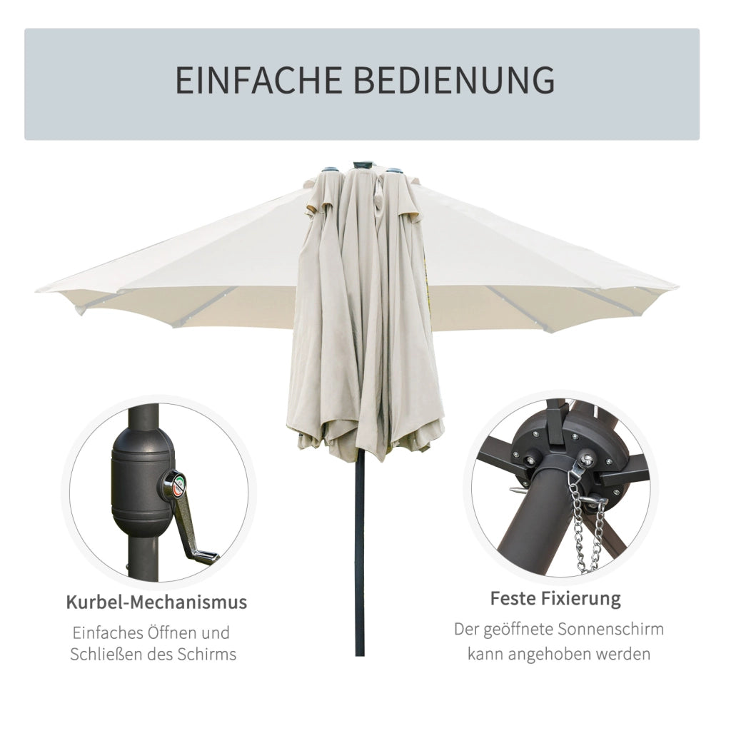 Doppio parasole con illuminazione LED 440 x 256 cm con manovella perfetto per giardino e patio colore bianco crema