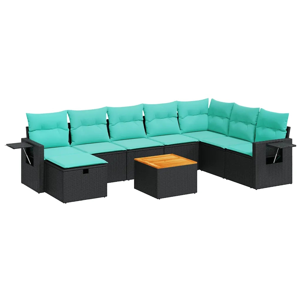 Set Divani da Giardino 9 pz con Cuscini Nero in Polyrattan 3325830