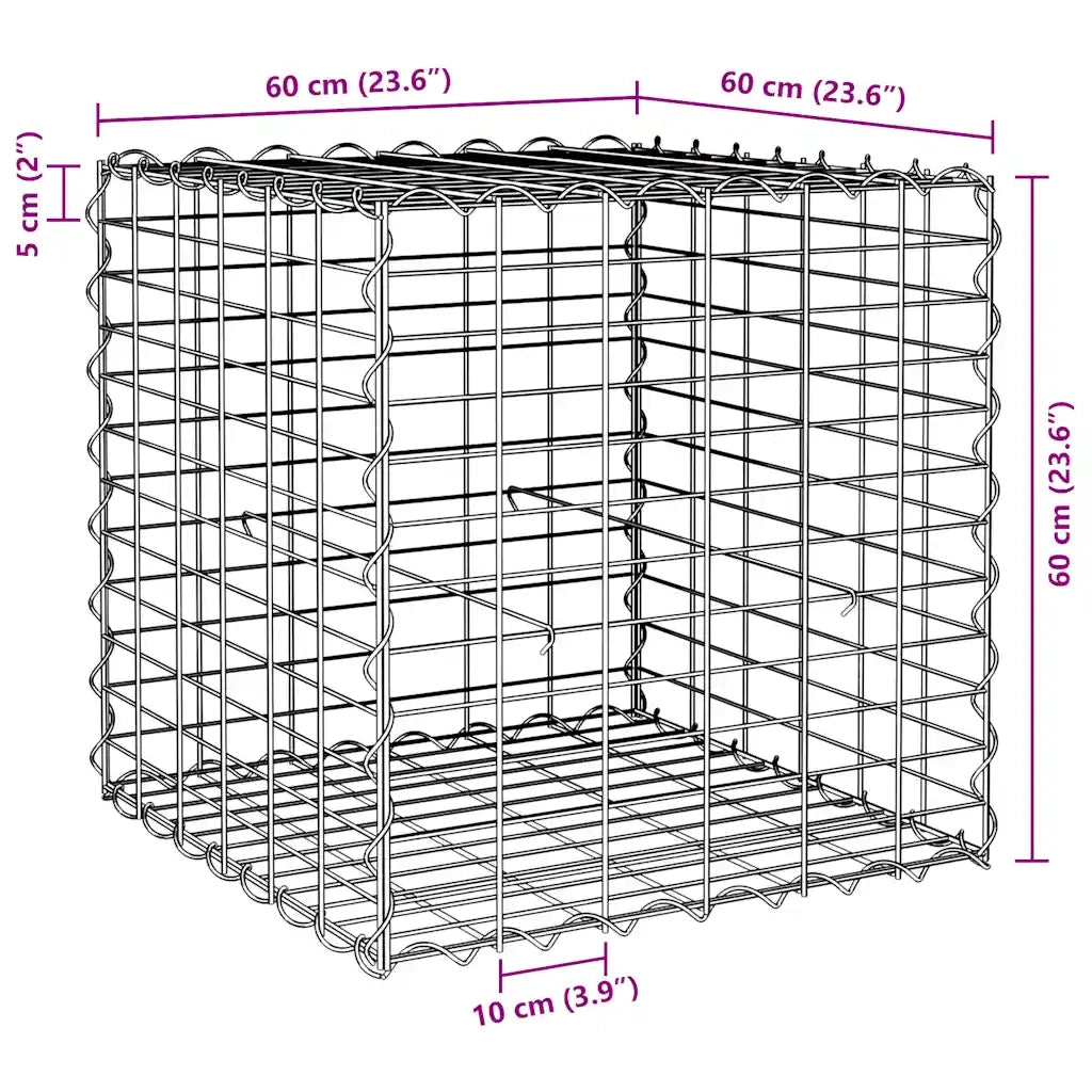 Gabbione Letto Rialzato a Cubo in Filo di Acciaio 60x60x60 cm 145651