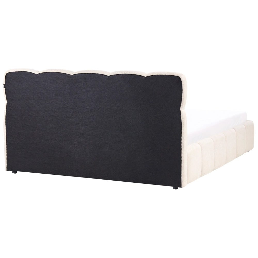 Letto matrimoniale imbottito con struttura a molle a sollevamento trapuntata 180 x 200 beige chiaro con contenitore a molle sollevabile