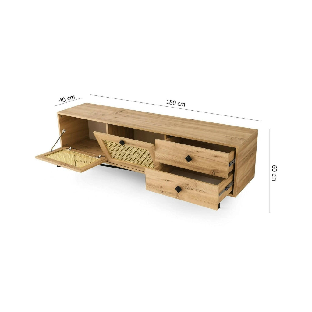 Mobile porta TV Apollinare, Credenza da soggiorno, Armadio basso per TV, Base parete attrezzata, 180x40h60 cm, Quercia e Nero