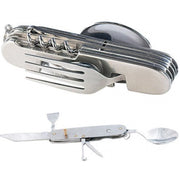 Trade Shop - Posate Pieghevole Coltellino Multiuso Svizzero Cucchiaio Forchetta Acciaio -