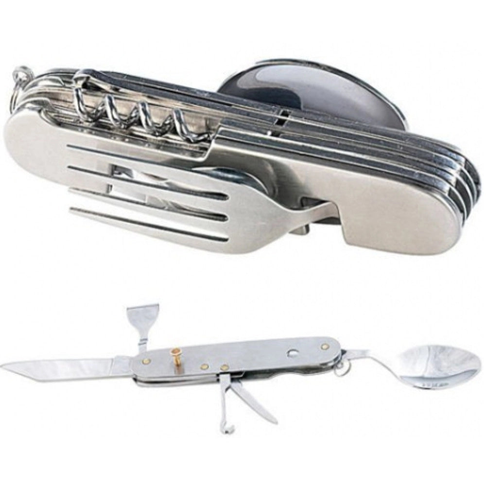 Trade Shop - Posate Pieghevole Coltellino Multiuso Svizzero Cucchiaio Forchetta Acciaio -