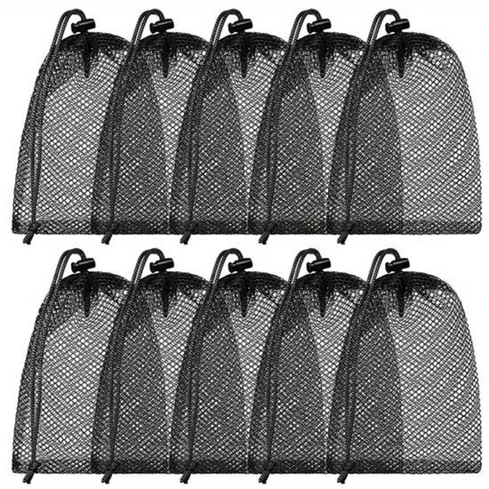 Set di 10, taschi a rete in poliestere con cordoncino | ca. 40x30 cm | Impermeabile, senza perdite di aria