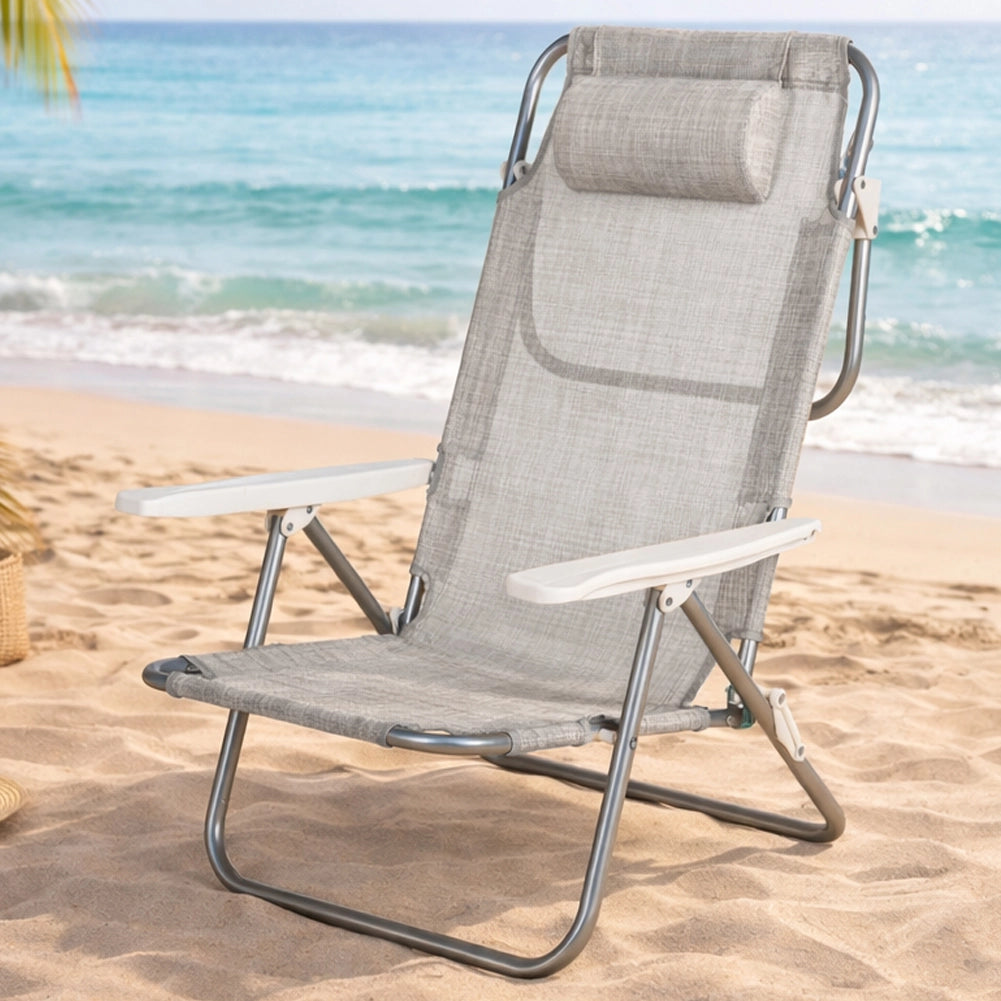 Spiaggina Sedia da Spiaggia Grigio Schienale Reclinabile 5 Posizioni Pieghevole