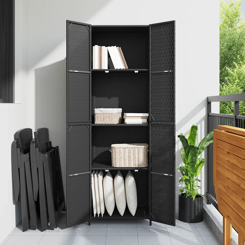 Armadietto Portaoggetti da Giardino-Armadio per esterni Nero 59x40x180cm Polyrattan