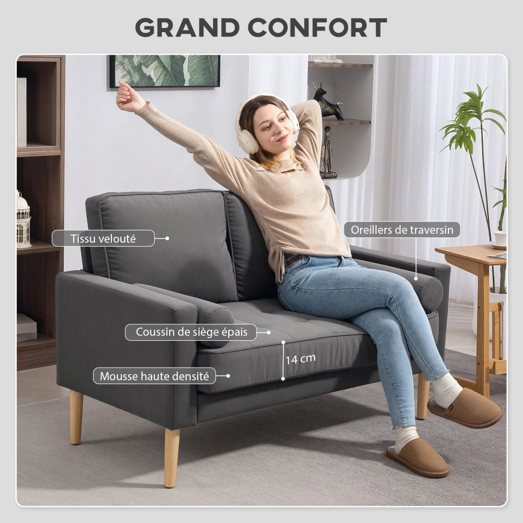 Divano 2 posti in velluto grigio con cuscini ¨C Minimal ¨C 127 cm
