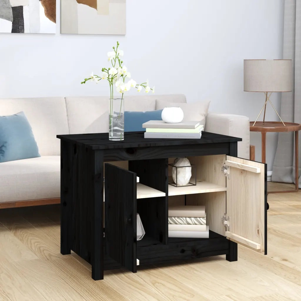 Tavolino da Salotto Nero 71x49x55cm in Legno Massello di Pino 820930
