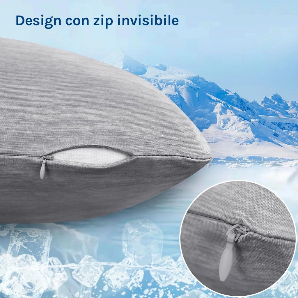 Federe Cuscino Rinfrescanti 2 Pezzi, Doppia Faccia Termo-Regolante con Tecnologia Arc-Chill, Federe Antisudore Notte, Zip Nascosta e Tessuto Traspirante, Lavabile in Lavatrice 50x70 cm Grigio