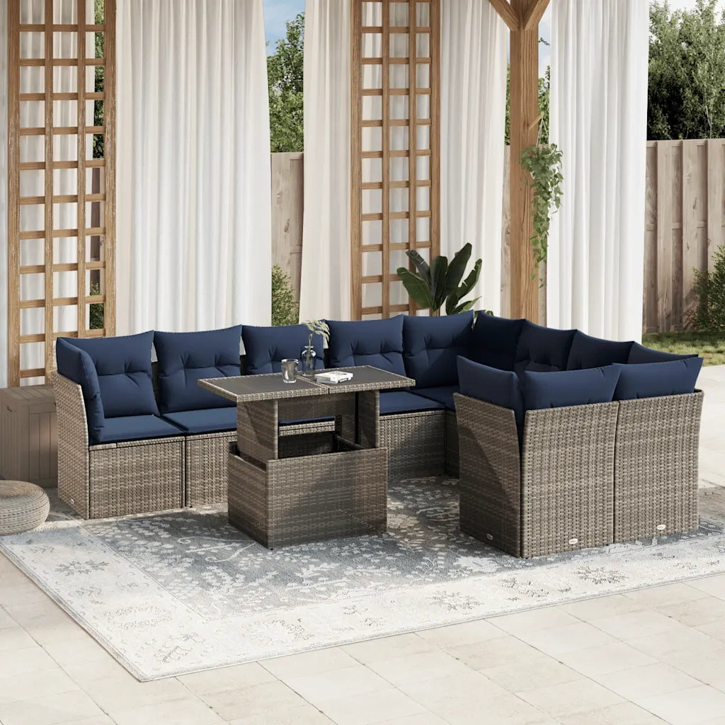Set Divani da Giardino 10 pz con Cuscini Grigio in Polyrattan 3266841