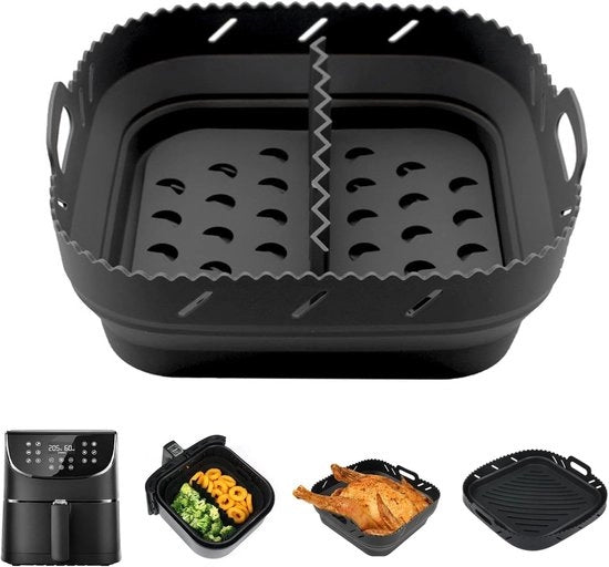 Forma di cottura per airfryer in silicone - adatto per 55 l e 62 l - accessori con pareti divisorie - accessori per frittura ad aria - nero.