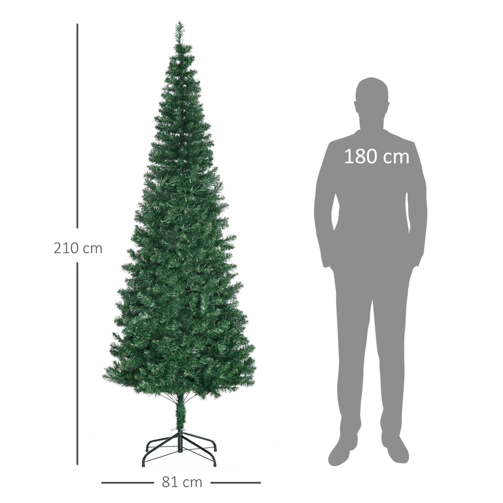 EasyComfort Albero di Natale Slim Artificiale 210 cm con Rami Realistici, Albero di Natale Alto e Stretto con Base Pieghevole, Verde