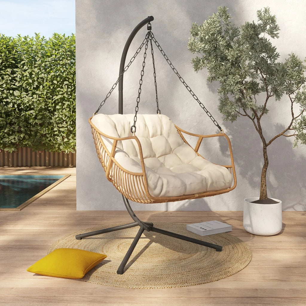 IDMarket - LOA reclinabile in rattan traforato con cuscino ecrù