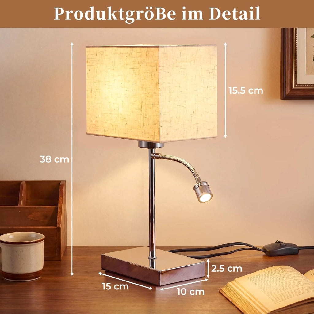 ZMH Lampada da Tavolo LED E27 Moderna Paralume in Tessuto Orientabile 360¡ã Interruttore per Camera Letto Hotel