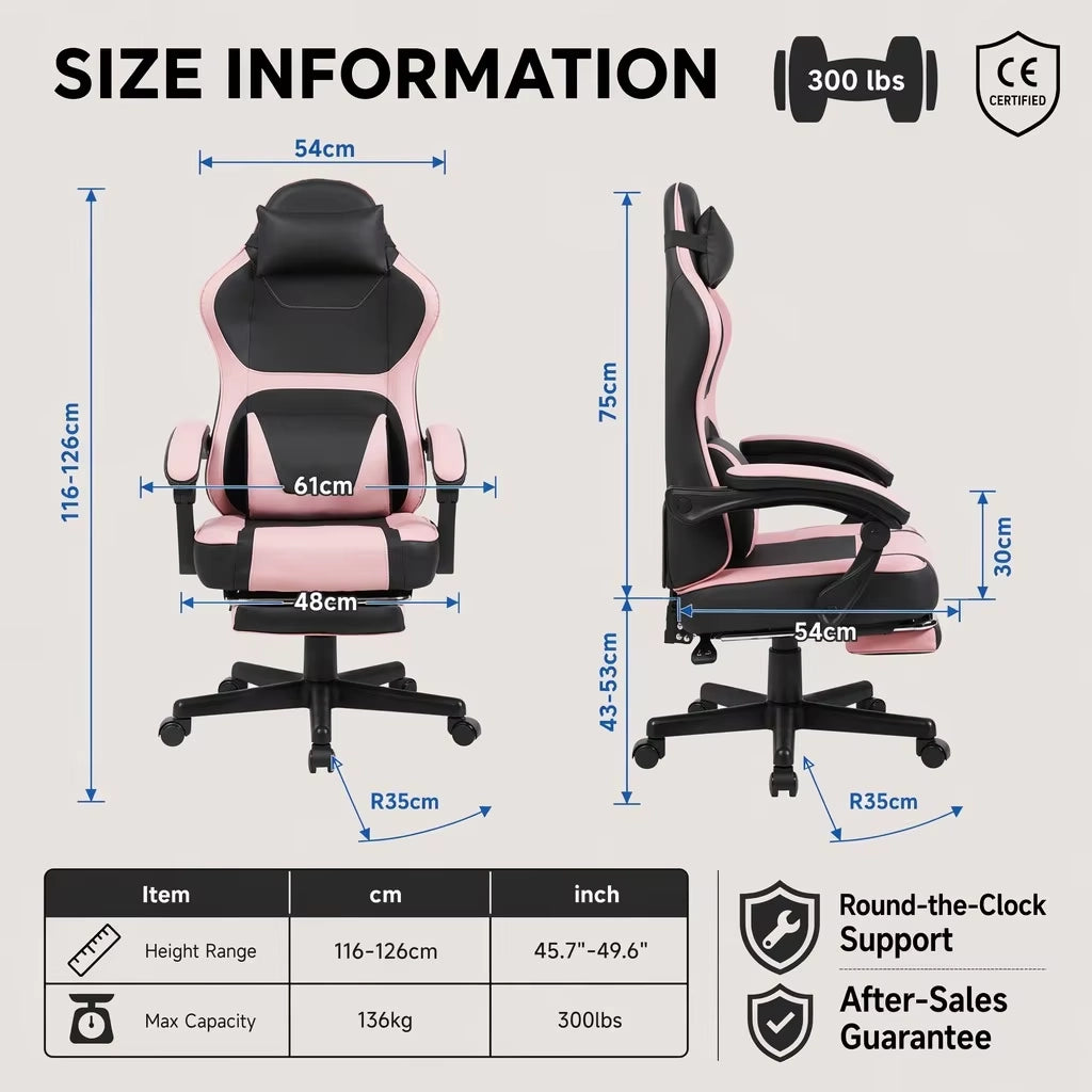 Sedia da ufficio gaming con tasca posteriore, cuciture curate e cilindro pneumatico a tre livelli in pvc rosa baby