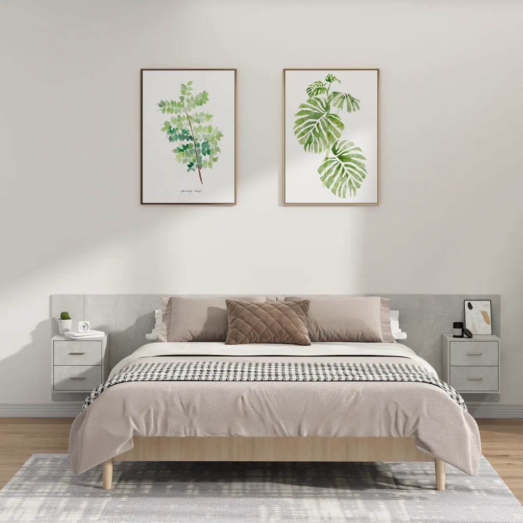 Testiera Letto con Comodini in Legno Multistrato Grigio Cemento cod mxl 52768