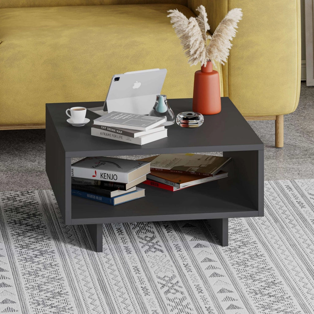 Tavolino in legno "Hola" - 60 x 60 x 32 cm - Grigio antracite